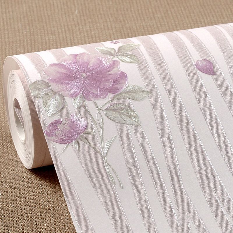 Pastel Color Flower Wallpaper Water-Resistant Country Bedroom Wall Art, Non-Pasted