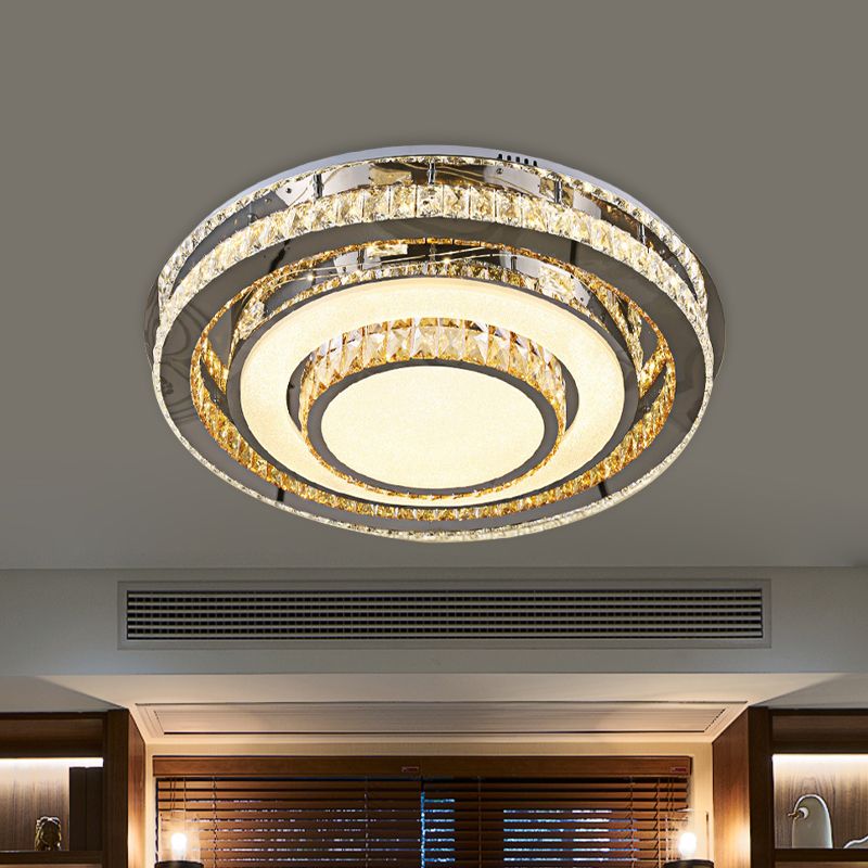 Simple Rounded Close to Ceiling Lighting Fixture Inserted Crystal LED Flushmount in Nickel