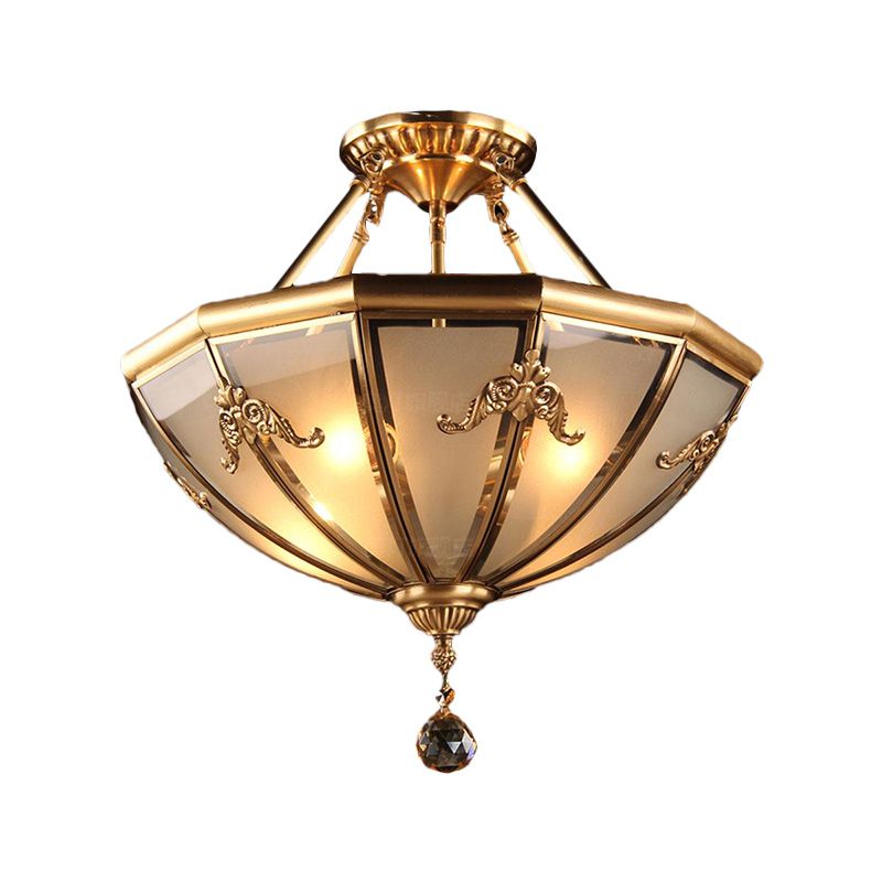 Brass 4 luci semifulò lampadario a montaggio tradizionale cupola di vetro smerigliato curvo Luce montata per soggiorno per soggiorno