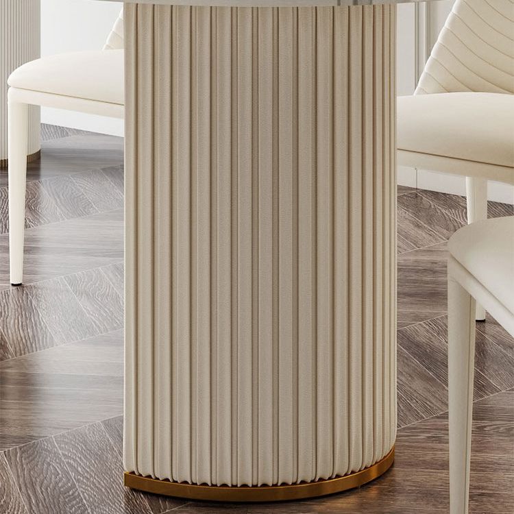 White Oval Stone Dining Table Double Pedestal Furniture for Kitchen