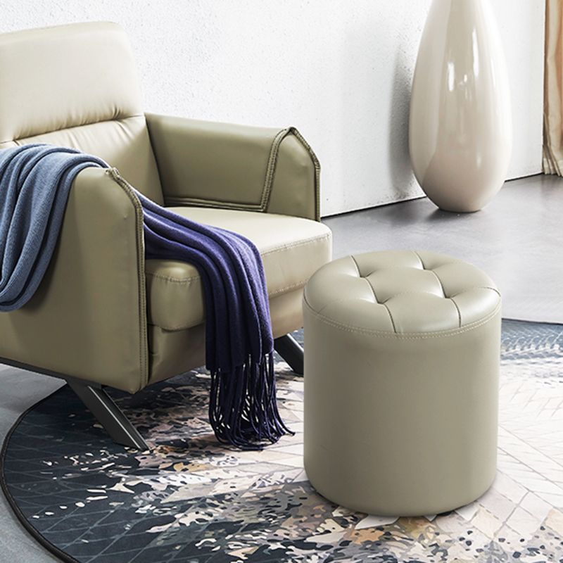 Modern Ottoman Water Resistant Tufted Leather Round Foot Stool Ottoman