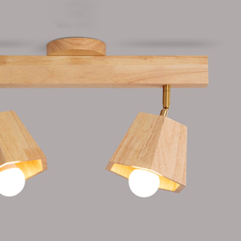 Modern Ceiling Track Light Multi - Head Solid Wood Ceiling Flush Mount