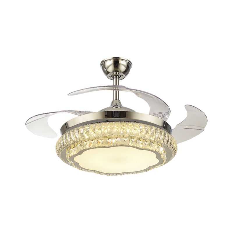 Crystal Block Round Plafond Lampe à fans Simple 19 "W LED LED LED MOT MONTING LECLING AVEC AVEC STOI / DESIGNE FLORAL, 4 lames