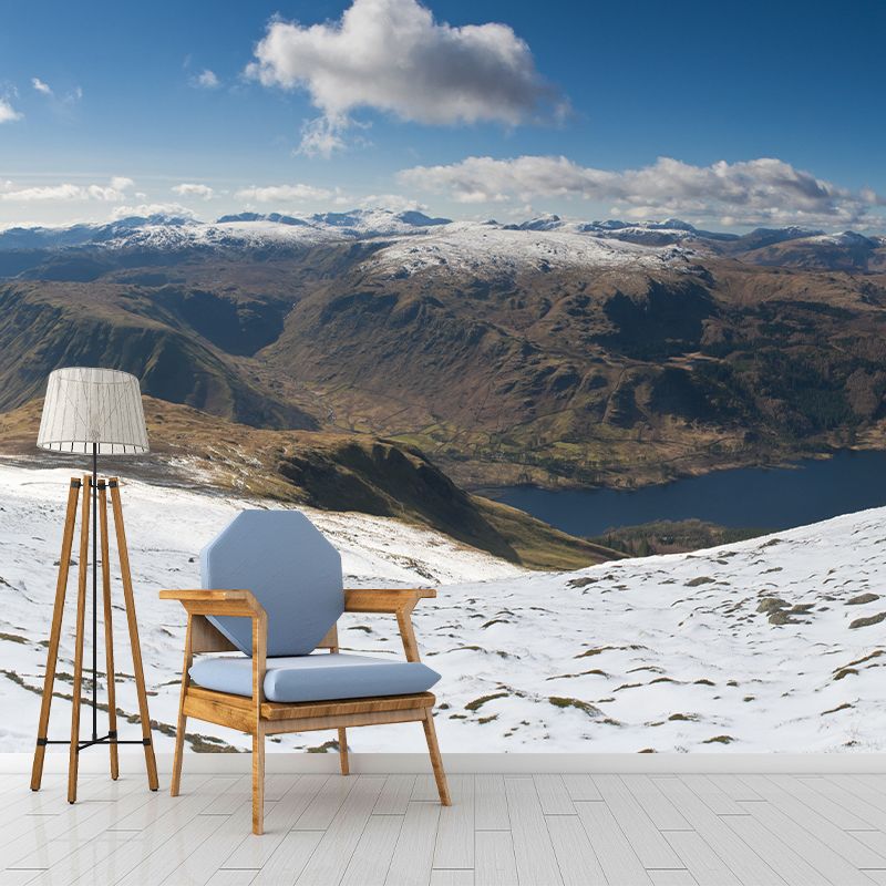 Panoramic of Snow Mountain Murals White-Green Modernist Wall Art for Living Room