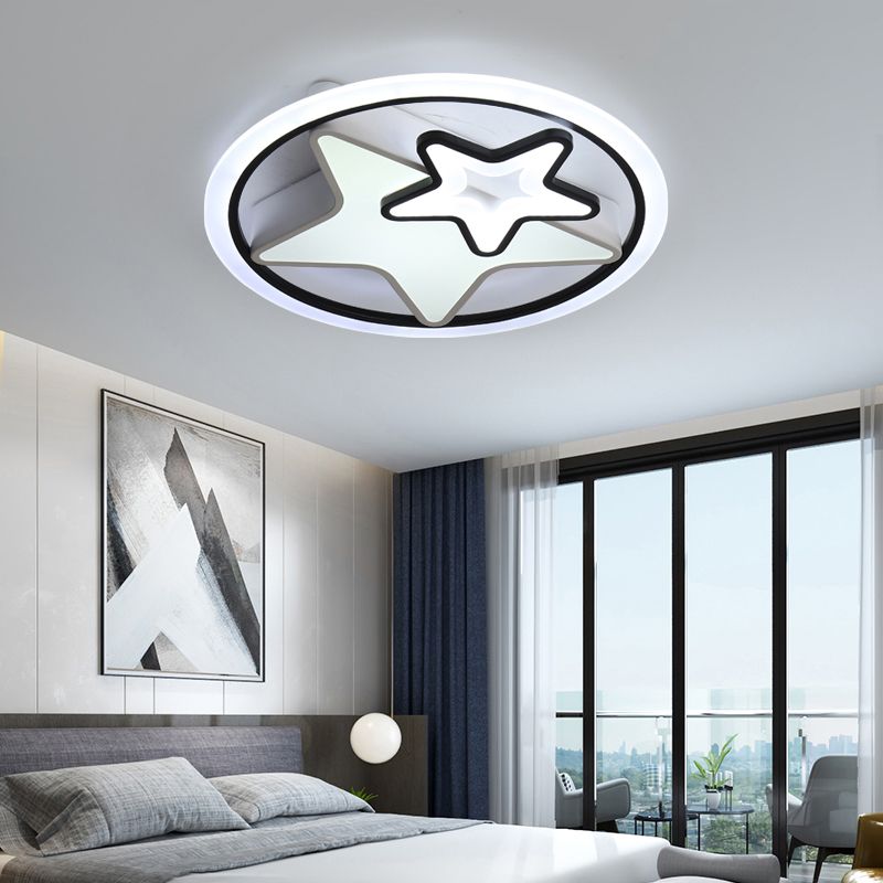 Star Deckenleuchte für Kinderzimmer, Metall, Cartoon-LED, rund, bündig, in Schwarz