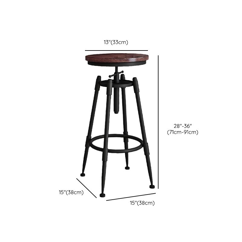 Metal Adjustable Height Bar Stool Armless Round Upholstered Bar Stool