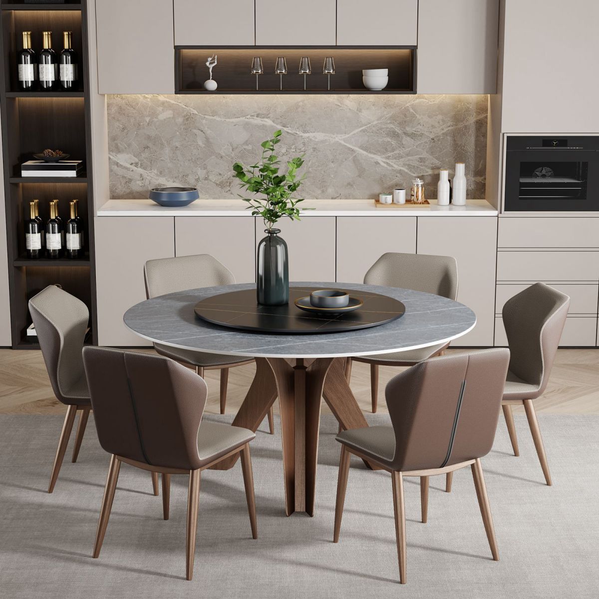 Runde Möbel Luxusstil Steinstativ Basis Esstisch mit Plattentable