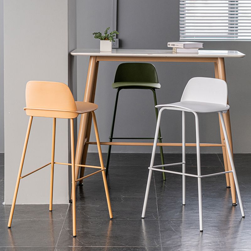 Rectangular Modern Plastic Bar Stool Backrest Footrest Counter Stool with Iron Legs