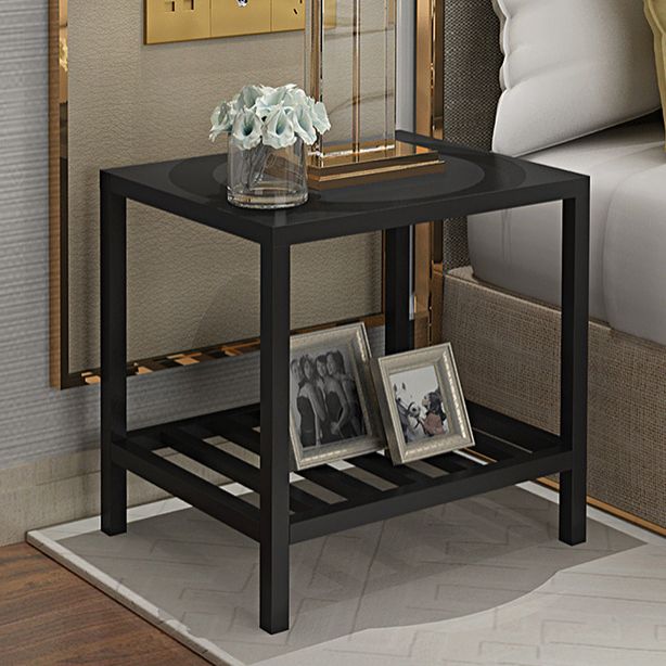 Black 20'' Tall Accent Table Nightstand Modern Metal 1-Shelf Bedside Cabinet