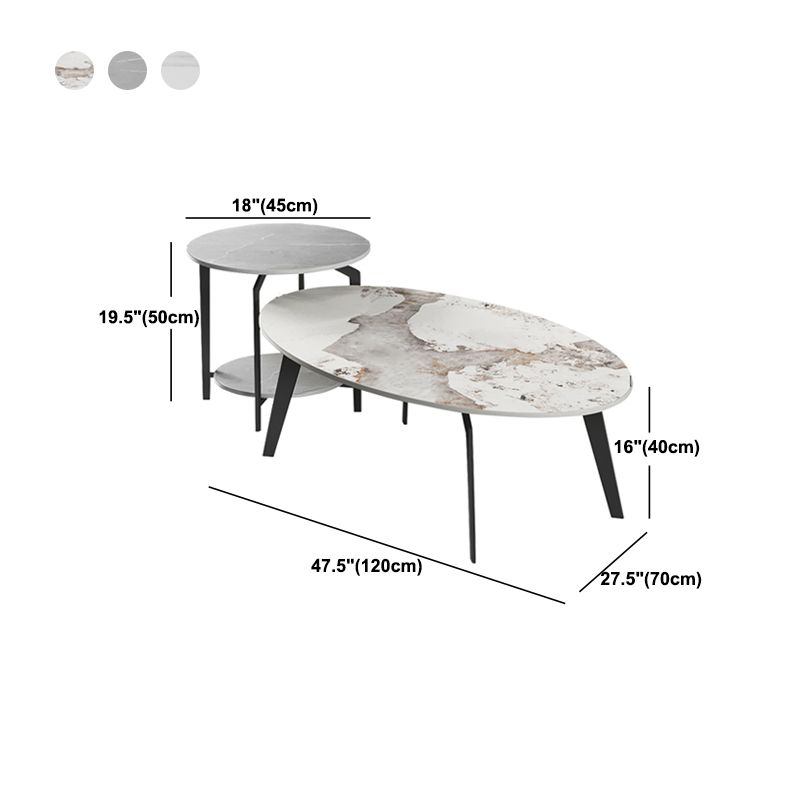 2 Nesting Slate Coffee Table Set Oval Coffee Table with Storage