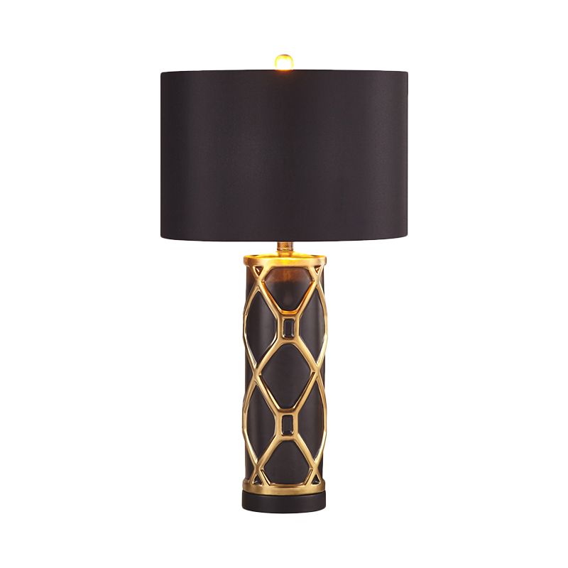 Lámpara de mesa nocturna de cilindro de 13 "/15" Postmoderno 1 luz de metal blanco/negro Luz para dormitorio para dormitorio