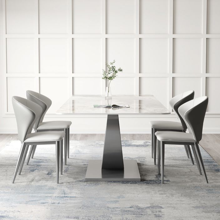 Modern Sintered Stone Dining Table Rectangular Dining Table Set with Metal Base