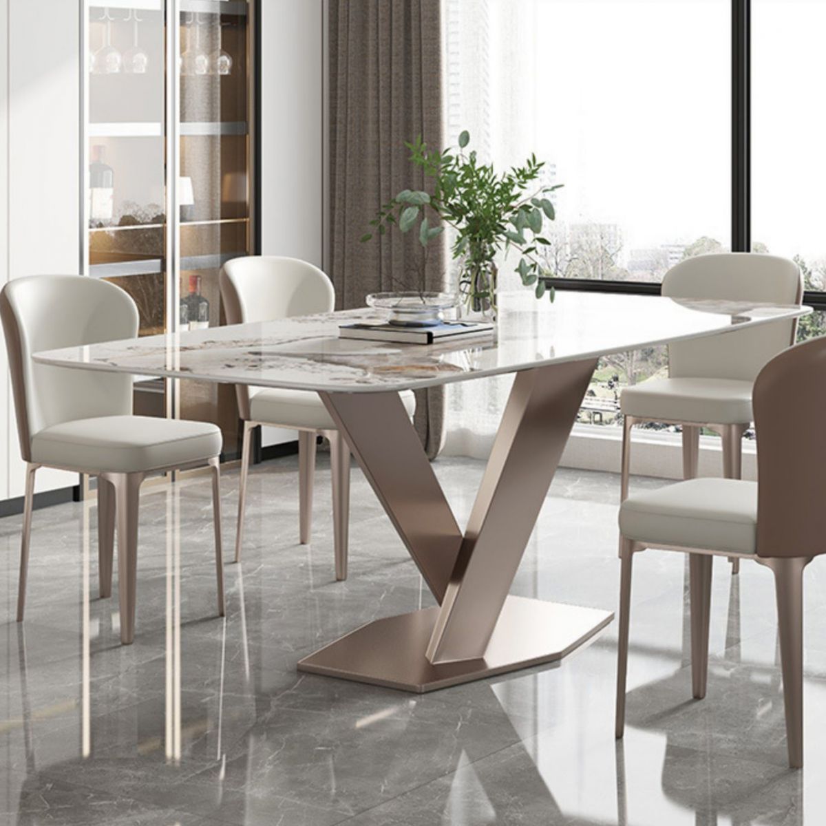 Nordic Sintered Stone Dining Set 1/4/5/7 Pieces Rectangle Dining Table with Chairs