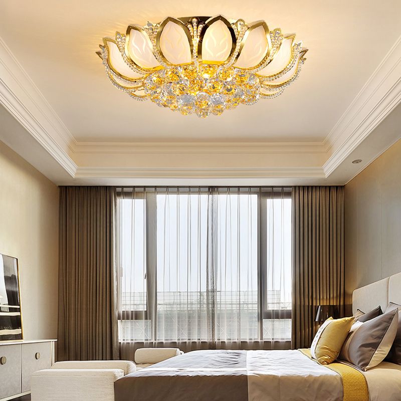 Crystal Gold Ceiling Light Fixture Floral Minimalist Ceiling Flush Mount