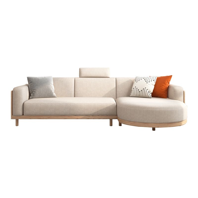 Scandinavian Linen Square Arm Sofa with Chaise with Wood Accents - 106.3" W