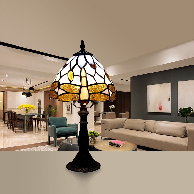 Stained Glass Umbrella Desk Light with Dragonfly Dining Room Tiffany Reading Light in Brown