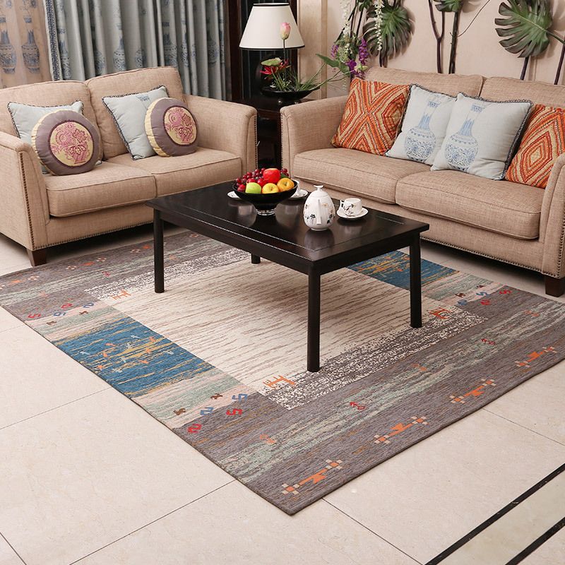 Multicolor Abstract Patchwork Rug Polyester Nostalgia Carpet Stain Resistant Anti-Slip Machine Washable Rug for Home Decor