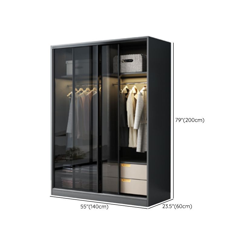 Contemporary Wood and Tempered Glass Wardrobe Freestanding Wardrobe Armoire without Light
