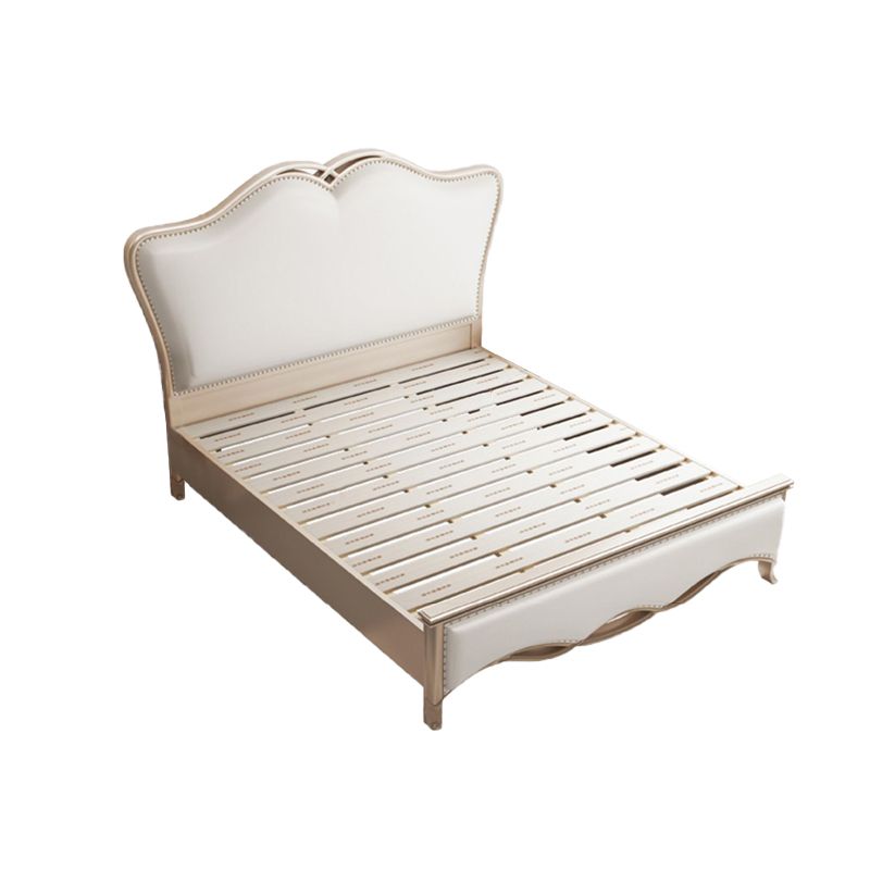 Glam Upholstered Headboard Bed Solid Wood Standard Bed Camelback