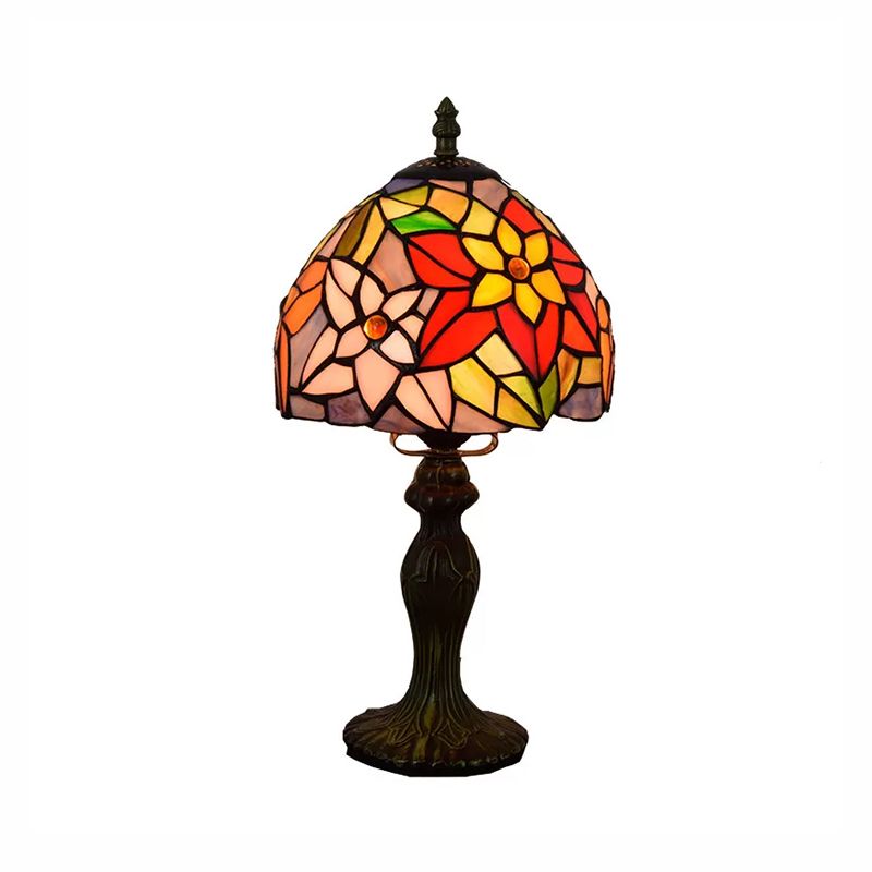 Illuminazione da tavolo con fiori multicolori Illuminazione da tavolo rustica Tiffany a 1 luce con paralume in vetro colorato con finitura bronzo/ottone
