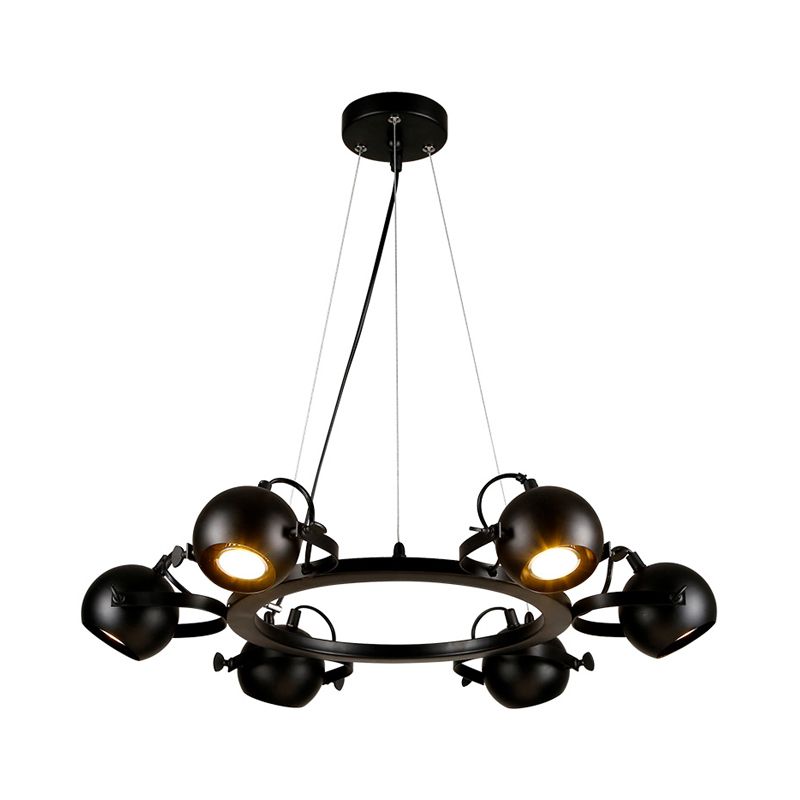 Black Finish Globe Chandelier Lamp Antique Style Metal 6 Lights Restaurant Hanging Light with Ring
