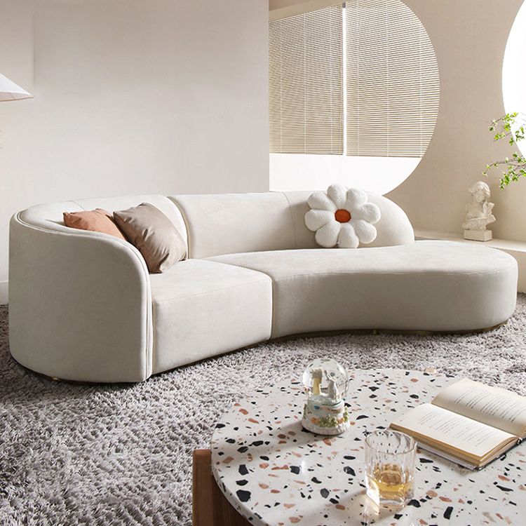 Modern 30.70" H White Wool Tuxedo Arm Curved Sofa for Living Room