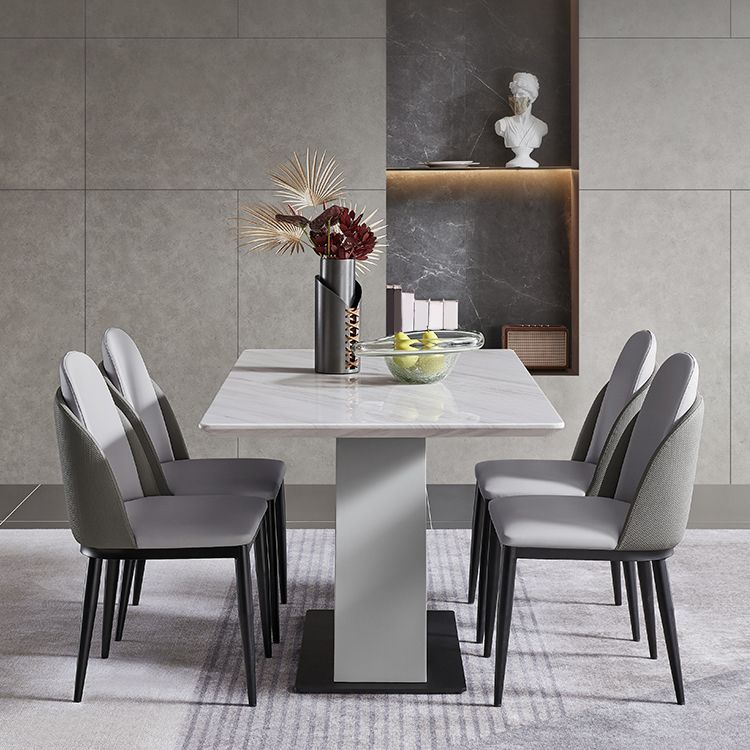 Rectangle Stone Top Dining Table Metal Pedestal Dining Table for Dining Room