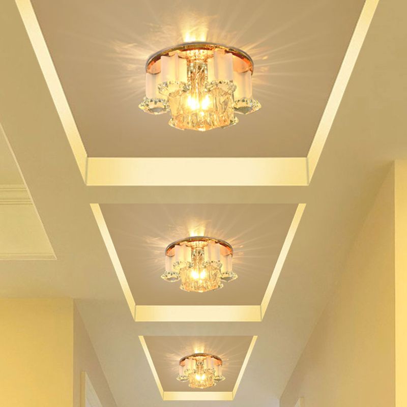 Tan Prismatic Optical Crystal Flushmount Hexagon LED Modernism Close to Ceiling Lighting for Hall