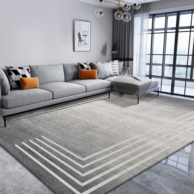Fancy Living Room Carpet Grey Geometric Pattern Area Rug Polyester Non-Slip Backing Rug