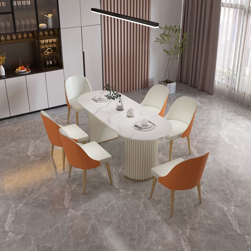 Sintered Stone Top White Table for Restaurant Modern Oval Table with Double Pedestal