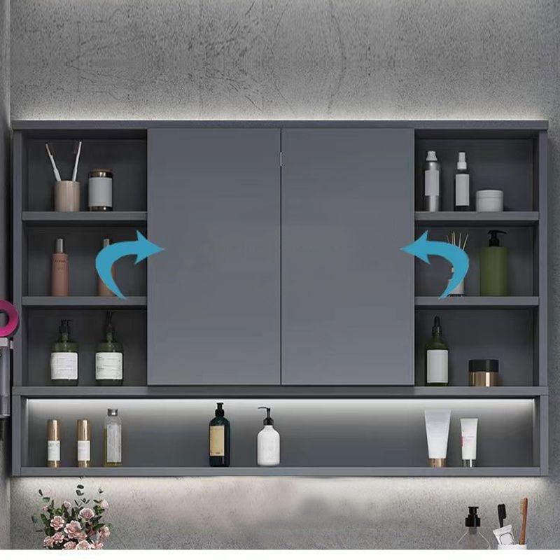 Contemporary Sink Cabinet Metal Gray Wall-Mounted Bathroom Vanity Set