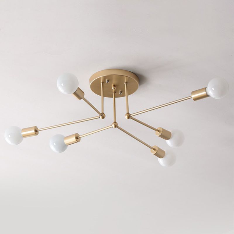 Sputnik Metal Semi Flush Ceiling Light in Industrial Vintage Style Bare Bulb Indoor Ceiling Light