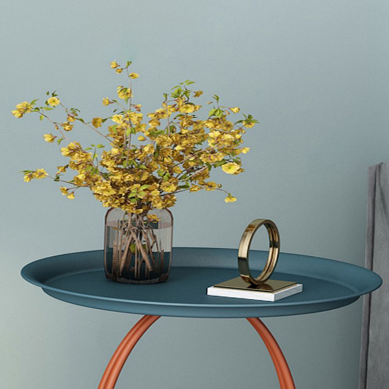 Mid-Century Round Tray Top Side Table Iron Pedestal End Table with Storage