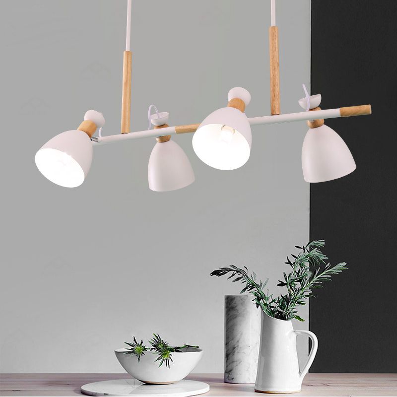 Grey/White/Green Bell Island Lamp Nordic 4-Light Iron Rotatable Hanging Pendant Light with Wood Decor