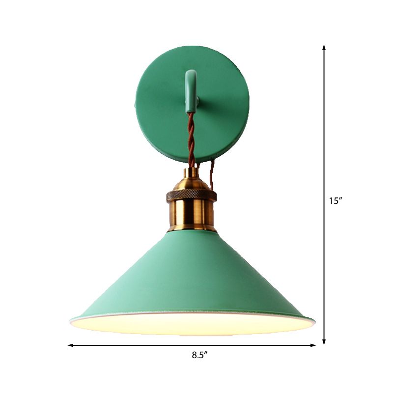 Gray/Pink/Yellow/Green Cone Wall Lighting Modern Metal 1 Head Wall Mount Light with Straight Arm for Hallway, 8.5" W