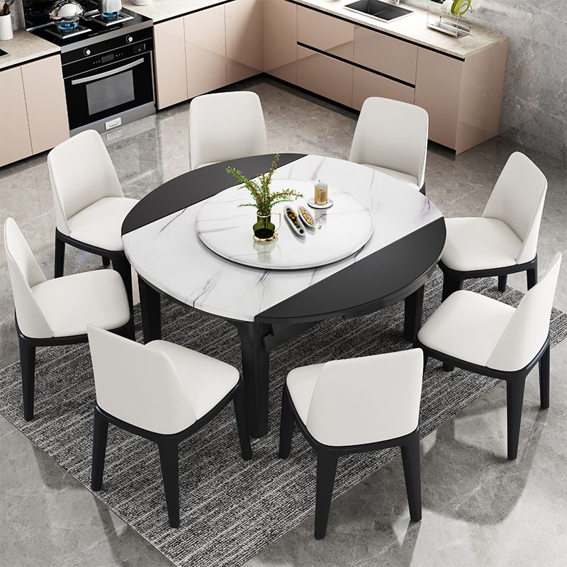 Round Marble Dining Table Modern 4 Legs Dining Table with Leaf Extension