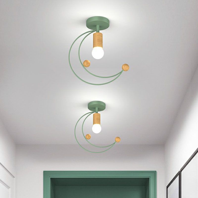 1-Light Semi Flush Fixture Antique Framed Iron Flush Mount Ceiling Light for Corridor