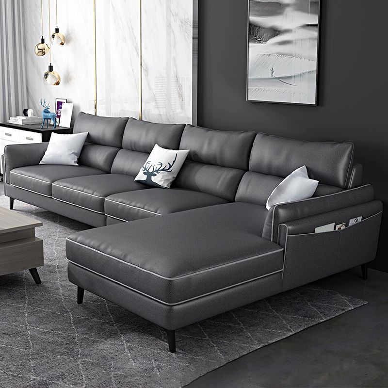 L-Shape Faux Leather Sectional with Recessed Arms and Storage