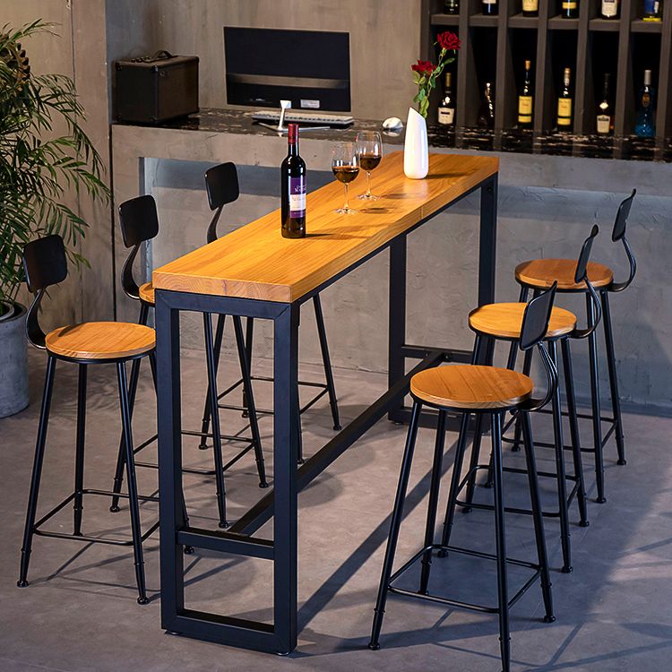 1/4/7/9 Pieces Industrial Iron Bar Table Set Rectangle Pine Wood Bistro Set with Footrest