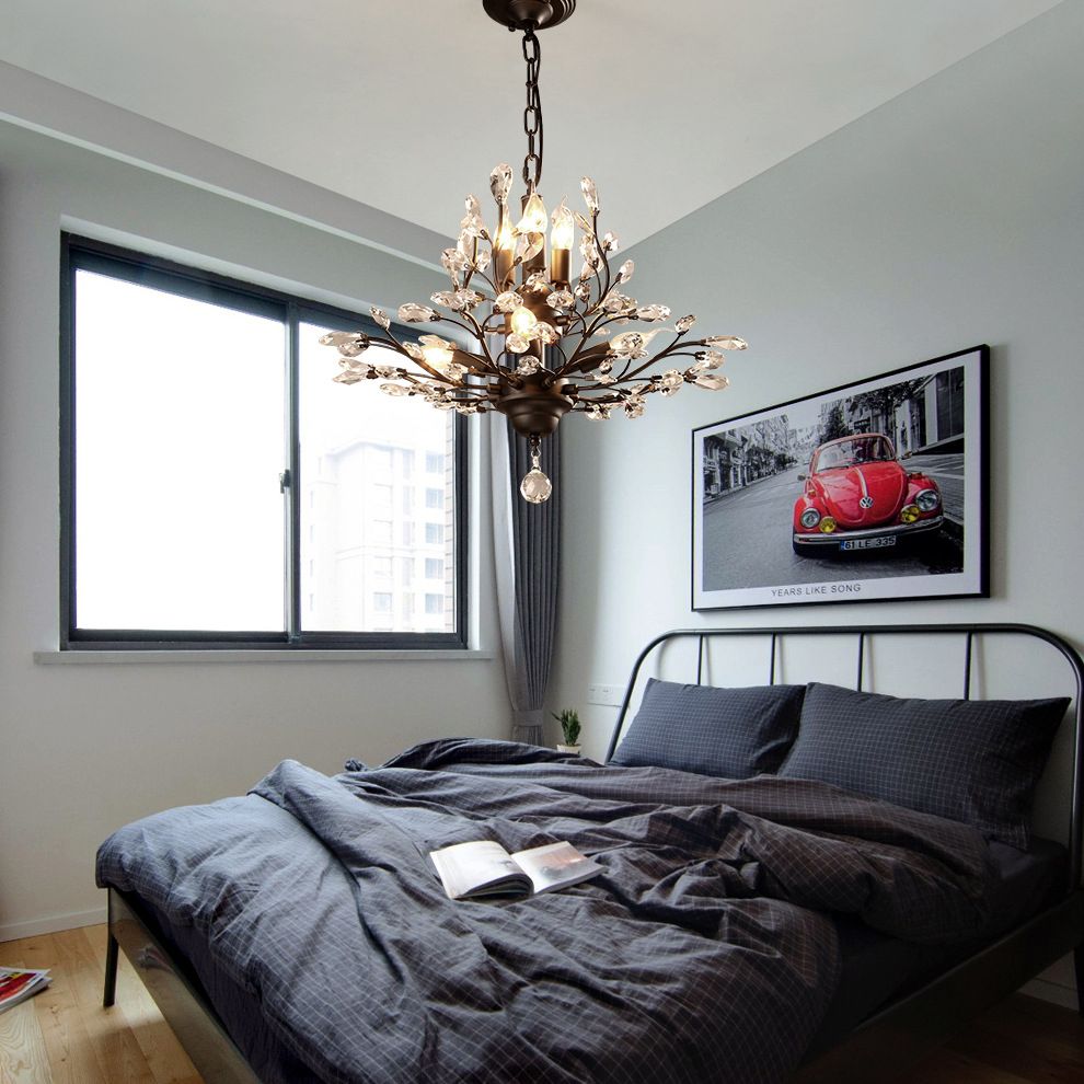 Ramas Sala de estar Hanging Chandelier Cristal de estilo tradicional Luz de lámpara de araña negra