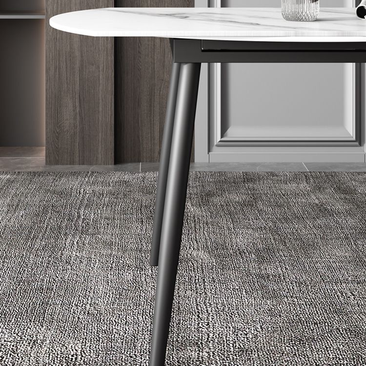 52" Extendable Round Dining Table Modern Adjustable Sintered Stone Top Table with 4 Legs