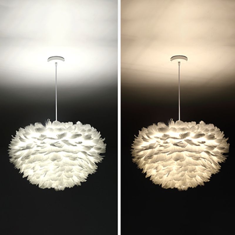 Nordic White Chandelier Feather Geometric Chandelier Pendant for Living Room