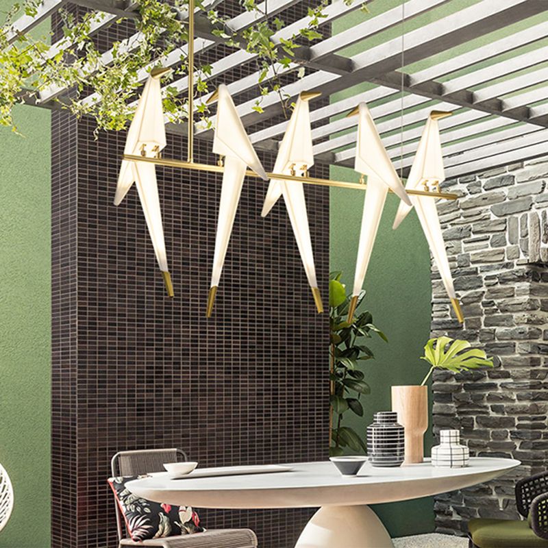 Acrilico Bird Island Candant Light Art Deco 5 Bulbi Lampada a sospensione LED bianca e oro