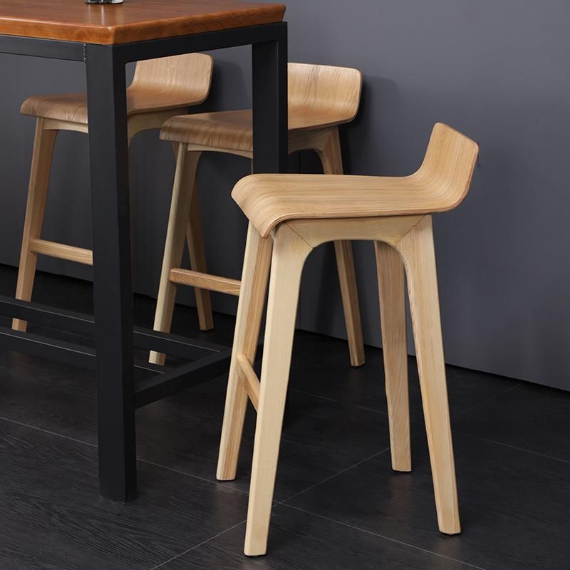 Modern Armless Backrest Counter Stool Wood Bar Stool with Footrest