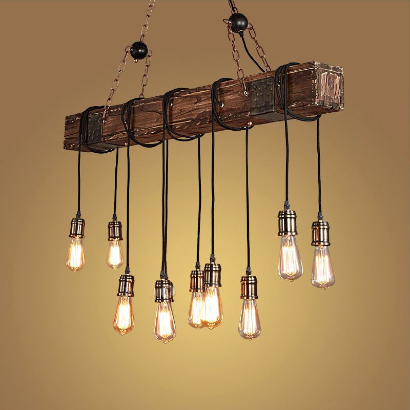 Industrial Bulb Pendant Island Pendant Lights Wood Multiple-Light Island Pendant Lights