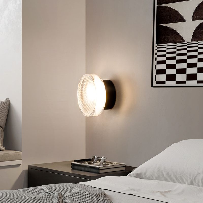 Round LED Wall Sconce in Black / Gold Aluminum and Acrylic Wall Lamp