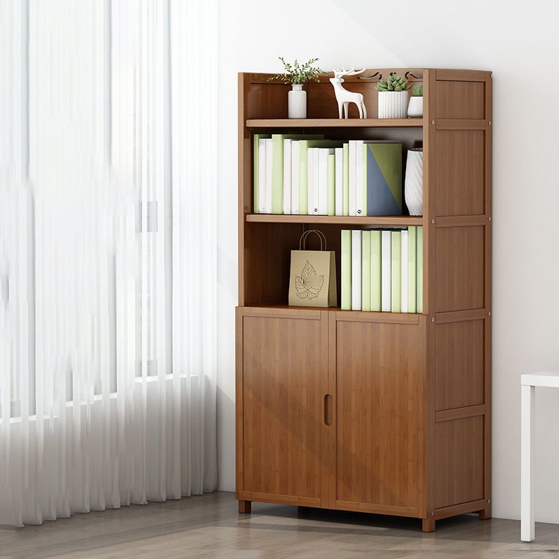 Brown Closed Back Book Shelf Bamboo Standard Vertical Bookcase for Home