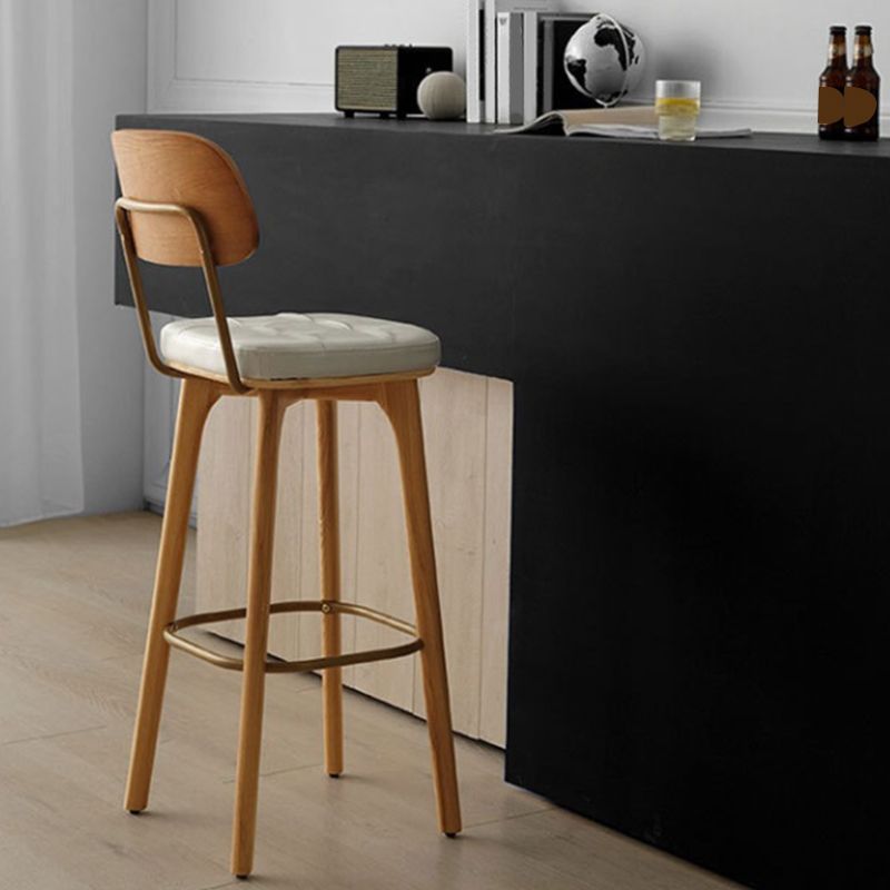 Nordic Style PU Leather Bar-stool Square Seat Counter Bar Stool with Wooden Legs