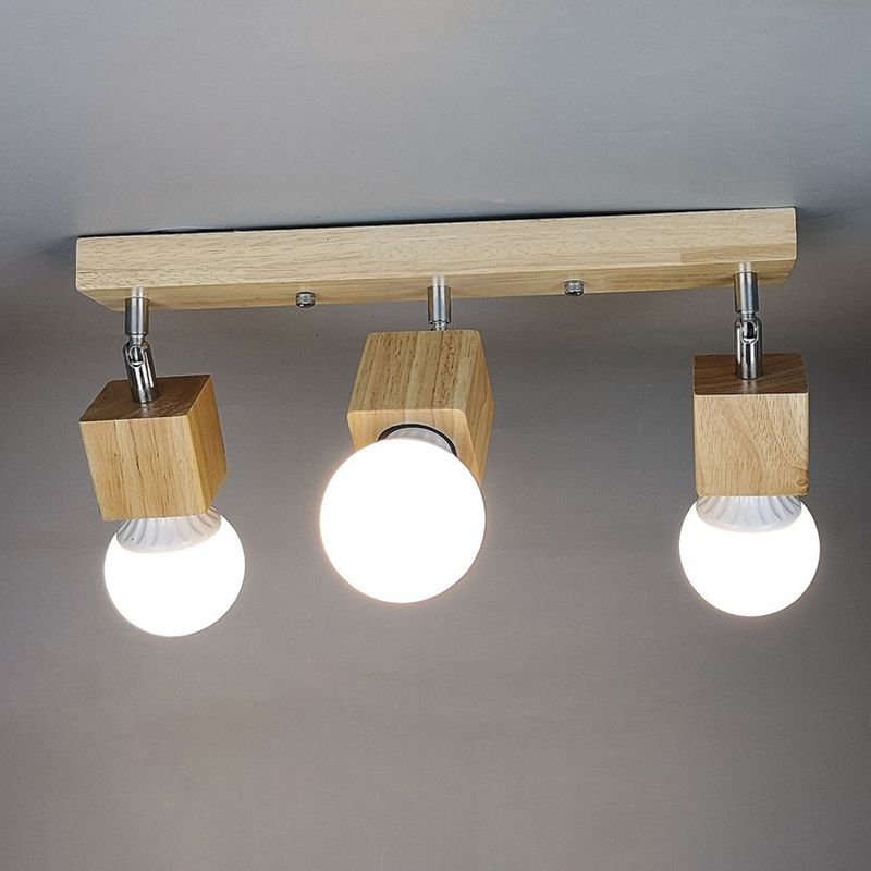 Cube Shaped Wooden Vanity Wall Sconce Nordic Beige Wall Mounted Lamp for Bathroom Hallway