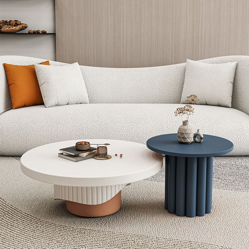 Modern Coffee Table Wooden Round Nesting Coffee Table Set with Pedestal Legs